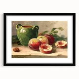 Extra large textured abstract art print of colorful fruits, in a black frame with mat, ideal for living room decor.