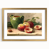 Extra large abstract art print featuring textured fruits in vibrant colors on a framed canvas, ideal for living room decor.