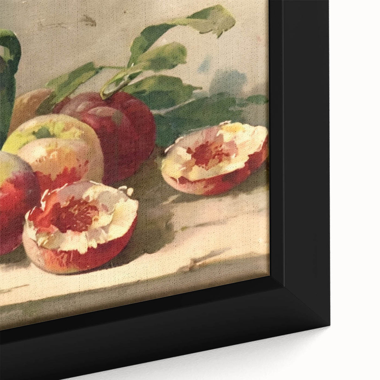 Extra large black wall art featuring a close-up of colorful, textured fruits on framed canvas, ideal for living room decor.