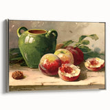 Framed canvas featuring a vintage poster art design of colorful fruits, ideal for kitchen wall decor.
