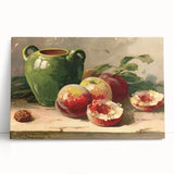 Black and white photo of assorted fruits on stretched canvas, ideal for kitchen wall art.