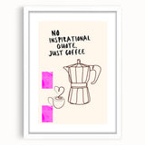 Abstract art print featuring swirling patterns in muted earth tones, framed with a white mat, ideal for dining room decor.