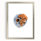 Textured art depicting abstract pastries in neutral and brown tones on a framed silver mat, suitable for bedroom decor.