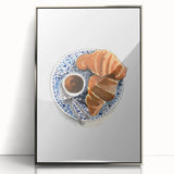 Mid-century modernist art featuring assorted pastries in pastel colors on a silver-framed acrylic print.