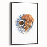 Black and white vintage poster art of pastries on a framed canvas, suitable for bedroom decor.