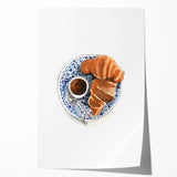 Rolled canvas print featuring an assortment of pastries in muted beige and brown tones, suitable for dining room wall art.