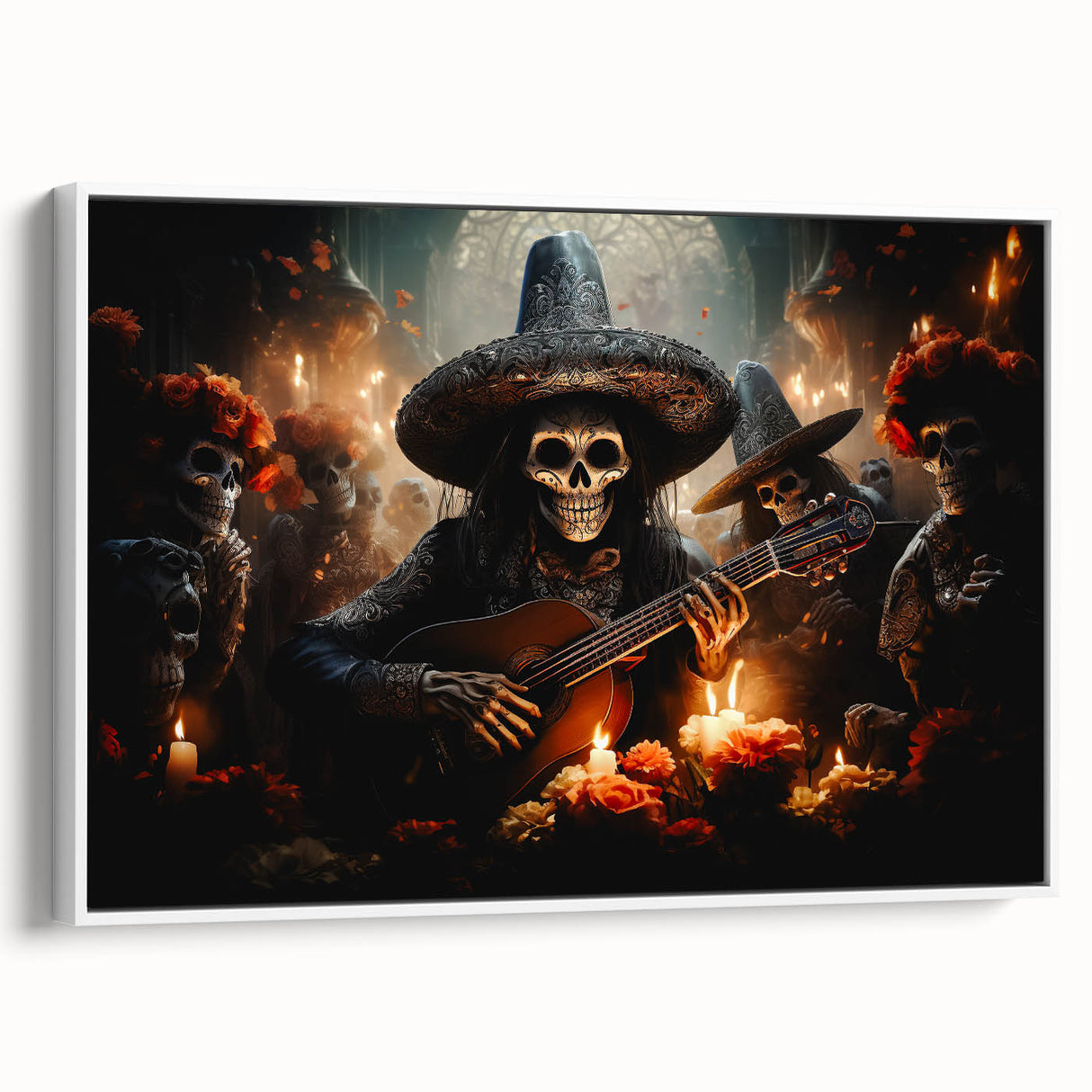 Mariachi Skeleton Serenade – Día de los Muertos Canvas Art