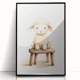 Sweet Lamb on Stool Nursery Wall Art - Baby Room Decor