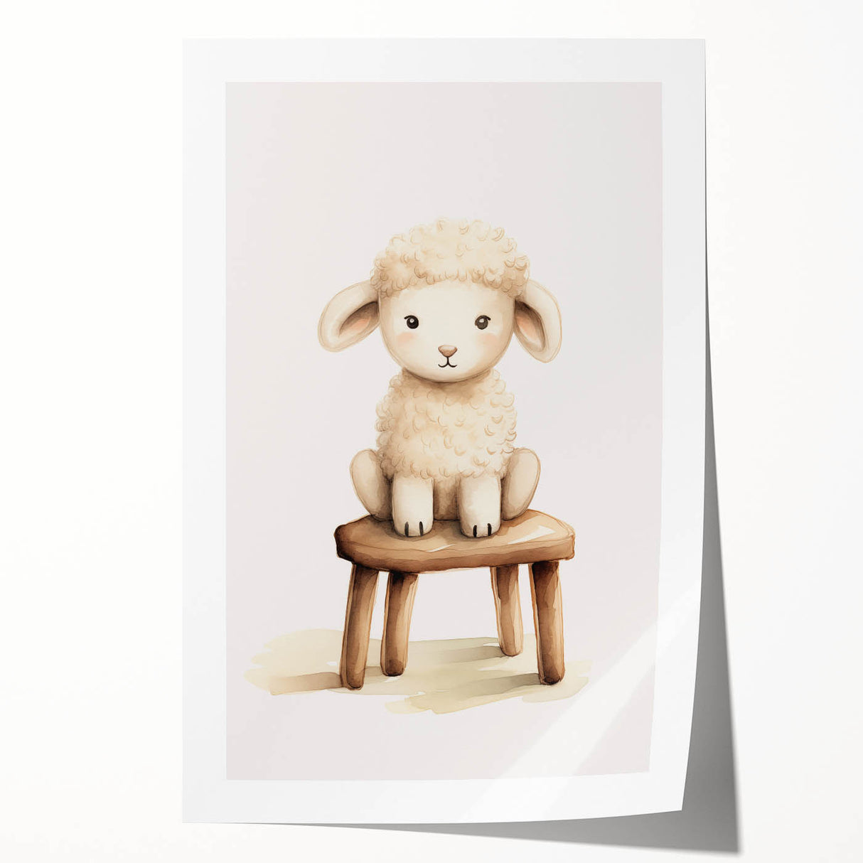 Sweet Lamb on Stool Nursery Wall Art - Baby Room Decor