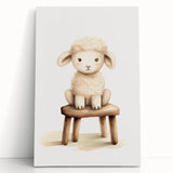 Sweet Lamb on Stool Nursery Wall Art - Baby Room Decor
