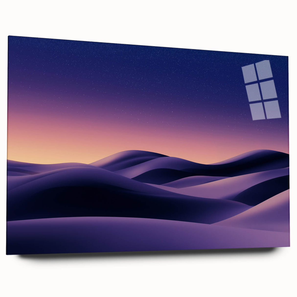 Acrylic wall art depicting a serene desert landscape with rolling sand dunes, showcasing soft beige and golden hues, perfect for modern decor.