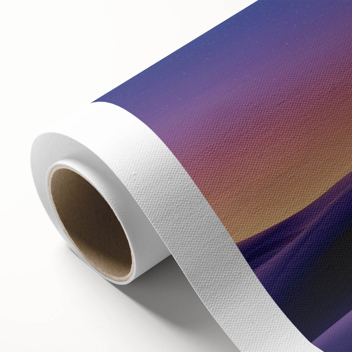 Rolled canvas artwork showcasing serene sand dunes in warm earth tones, elegantly packaged in a durable cardboard tube for safe transport and display.