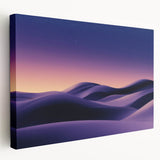 Stretched canvas artwork depicting a serene desert landscape with rolling dunes, showcasing warm beige and golden tones, perfect for modern home decor.
