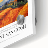 Large abstract wall art featuring vibrant swirls of blue and yellow in a mid-century modernist style on acrylic glass.