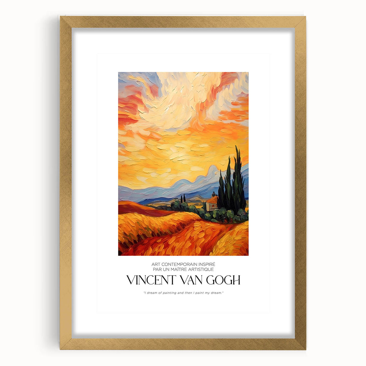 Impressionist-style painting depicting a vibrant, abstract landscape on a large framed canvas, ideal for living room decor.