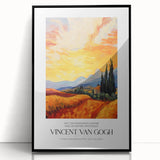 Large abstract wall art featuring swirling blues and yellows in a Van Gogh impressionist style on a black framed acrylic…