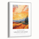 Vintage poster art of a Van Gogh impressionist painting on a white framed canvas, featuring vibrant, colorful strokes.