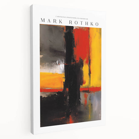 Large wall art depicting a Mark Rothko-inspired abstract in deep red and black tones on a stretched canvas.