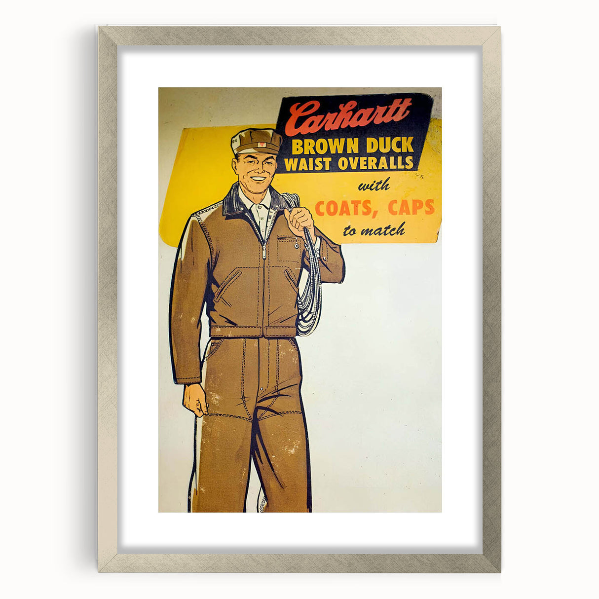 Vintage Carhartt Workwear Ad Poster | Retro Brown Duck Overalls Art