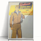 Vintage Carhartt Workwear Ad Poster | Retro Brown Duck Overalls Art