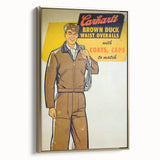 Vintage Carhartt Workwear Ad Poster | Retro Brown Duck Overalls Art