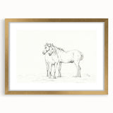 Fine Art Realism Sketch - Two Horses Standing Together Art Print Canvas