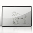 Fine Art Realism Sketch - Two Horses Standing Together Art Print Canvas