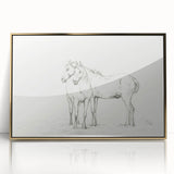 Fine Art Realism Sketch - Two Horses Standing Together Art Print Canvas