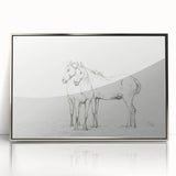 Fine Art Realism Sketch - Two Horses Standing Together Art Print Canvas