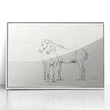 Fine Art Realism Sketch - Two Horses Standing Together Art Print Canvas