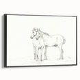 Fine Art Realism Sketch - Two Horses Standing Together Art Print Canvas