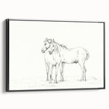 Fine Art Realism Sketch - Two Horses Standing Together Art Print Canvas