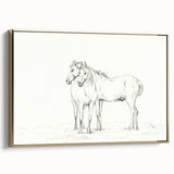 Fine Art Realism Sketch - Two Horses Standing Together Art Print Canvas