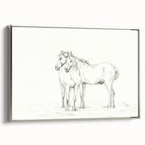 Fine Art Realism Sketch - Two Horses Standing Together Art Print Canvas