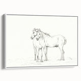 Fine Art Realism Sketch - Two Horses Standing Together Art Print Canvas