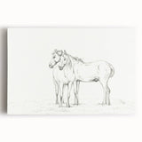 Fine Art Realism Sketch - Two Horses Standing Together Art Print Canvas