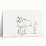 Fine Art Realism Sketch - Two Horses Standing Together Art Print Canvas