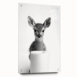 Adorable Fawn Bathroom Wall Art - Minimalist Black and White Decor