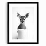 Adorable Fawn Bathroom Wall Art - Minimalist Black and White Decor