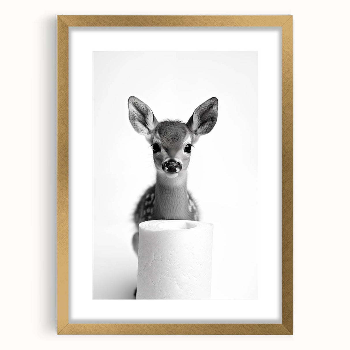Adorable Fawn Bathroom Wall Art - Minimalist Black and White Decor