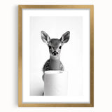 Adorable Fawn Bathroom Wall Art - Minimalist Black and White Decor