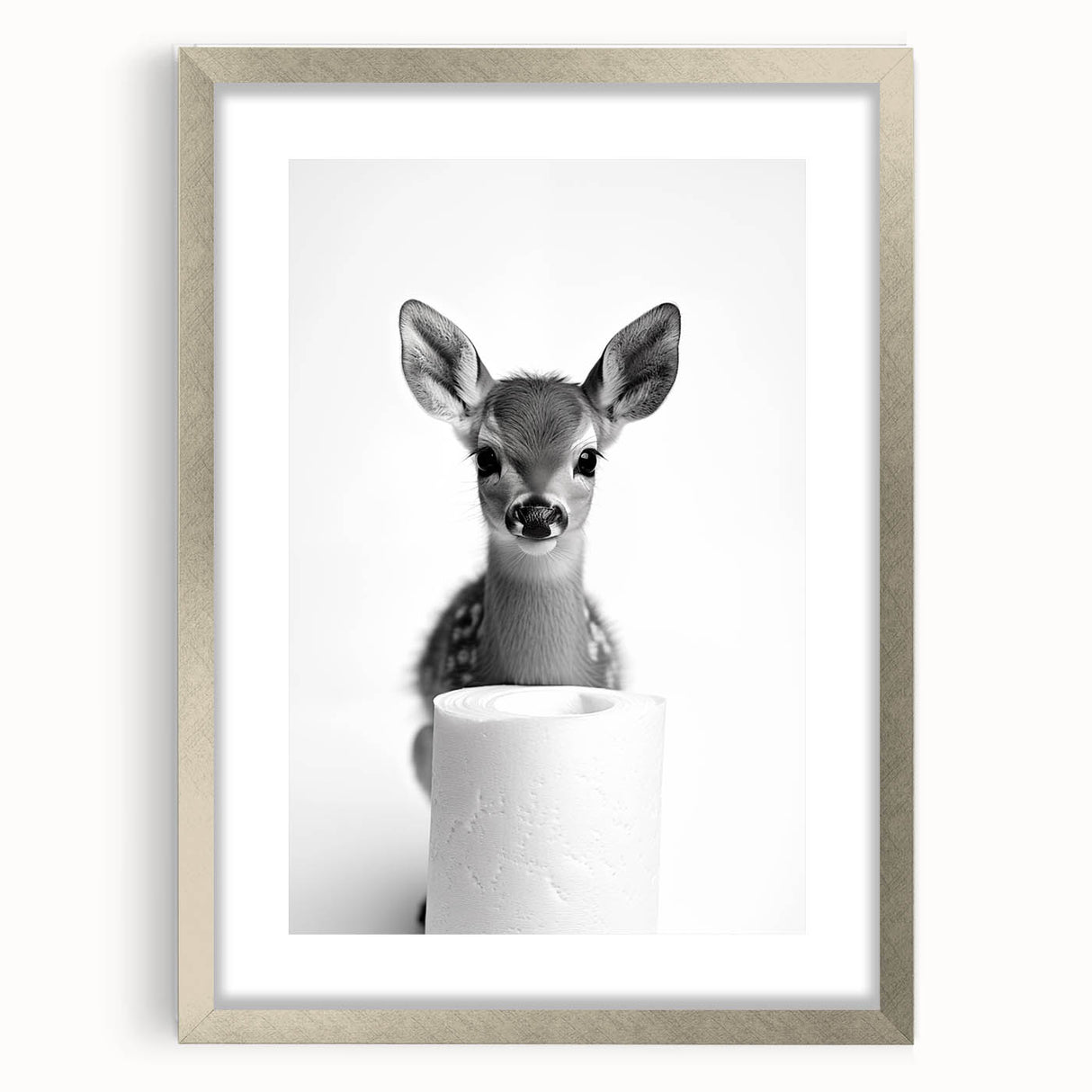 Adorable Fawn Bathroom Wall Art - Minimalist Black and White Decor