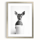 Adorable Fawn Bathroom Wall Art - Minimalist Black and White Decor
