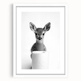 Adorable Fawn Bathroom Wall Art - Minimalist Black and White Decor