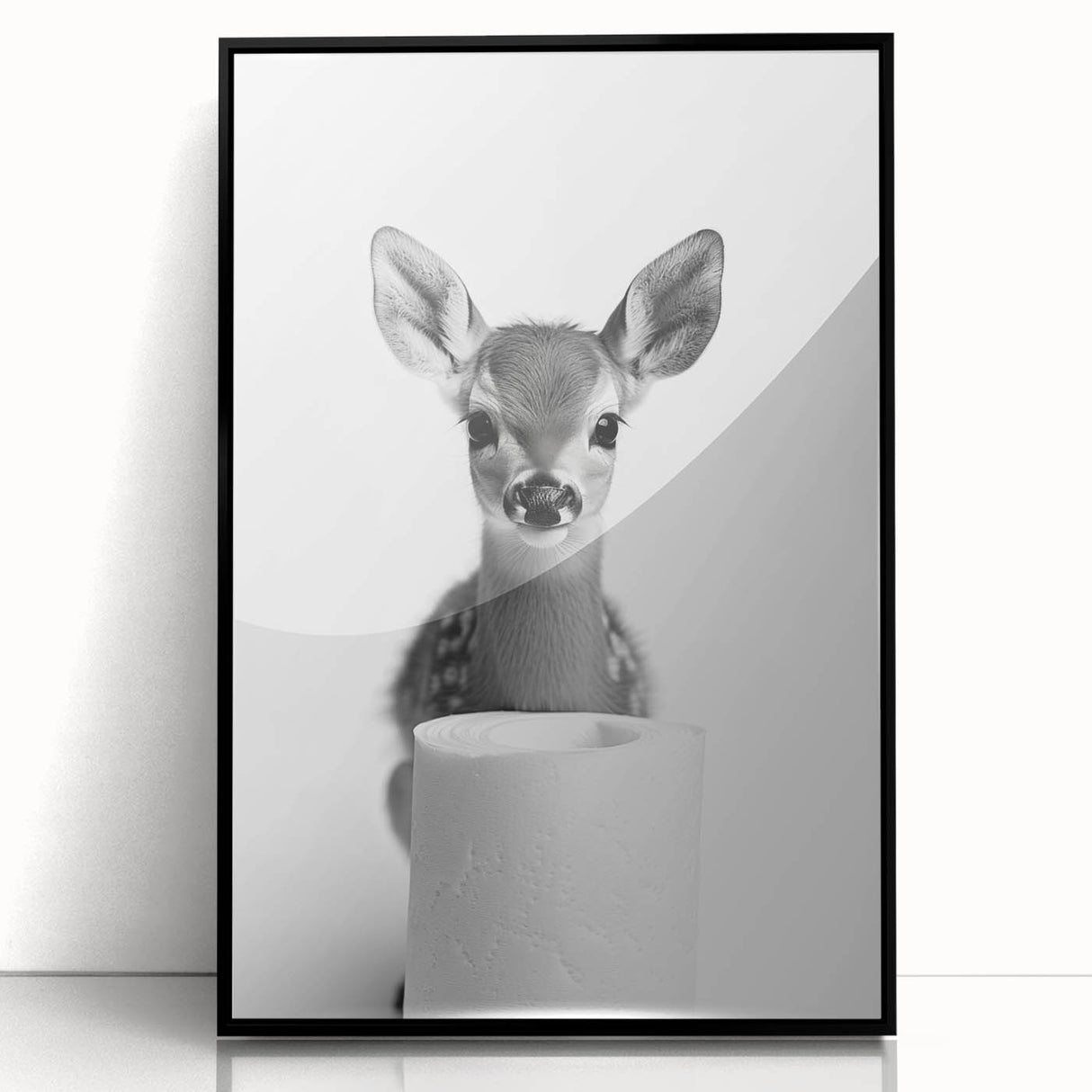 Adorable Fawn Bathroom Wall Art - Minimalist Black and White Decor