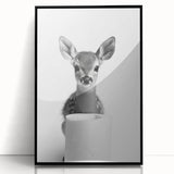 Adorable Fawn Bathroom Wall Art - Minimalist Black and White Decor
