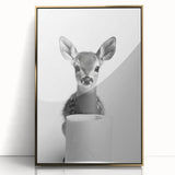 Adorable Fawn Bathroom Wall Art - Minimalist Black and White Decor
