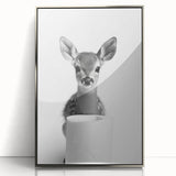 Adorable Fawn Bathroom Wall Art - Minimalist Black and White Decor