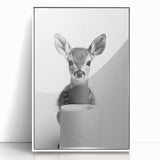 Adorable Fawn Bathroom Wall Art - Minimalist Black and White Decor