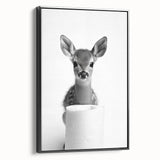 Adorable Fawn Bathroom Wall Art - Minimalist Black and White Decor